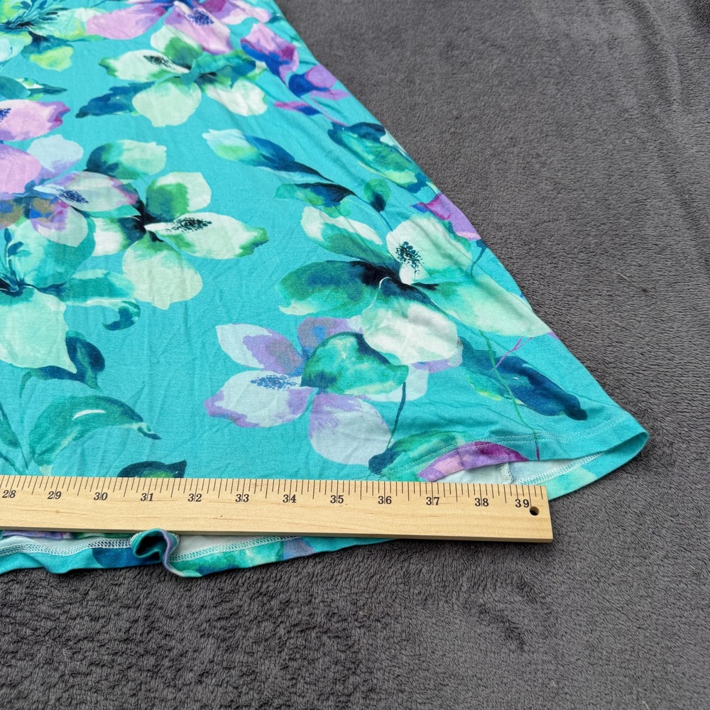 Soft Surroundings Womens 1X Aqua Floral Maxi Dress Ruched Short Sleeve Stretch - Picture 6 of 8